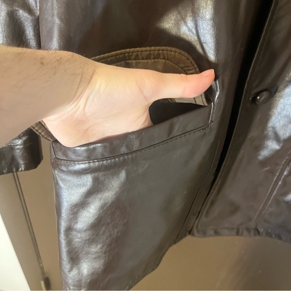 Vintage Genuine Leather Jacket Chocolate Brown Button Up Faux Fur Lining - Picture 5 of 9